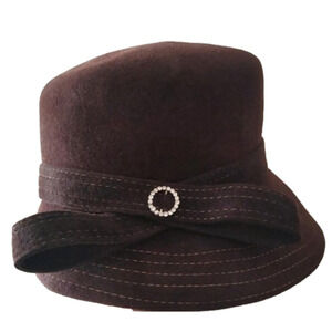 Elegant Brown Women's Hat with Rhinestone Accent